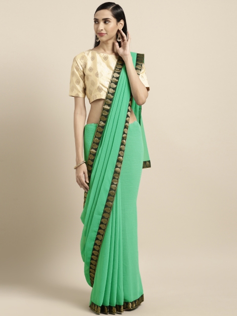 

Triveni Green & Navy Blue Poly Georgette Solid Saree