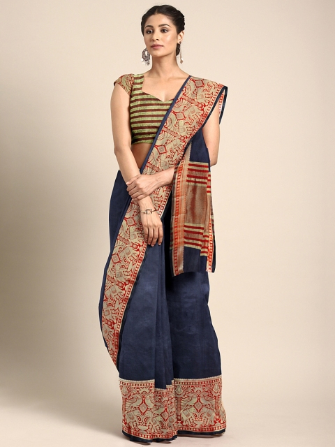 

Triveni Navy Blue Solid Silk Cotton Saree