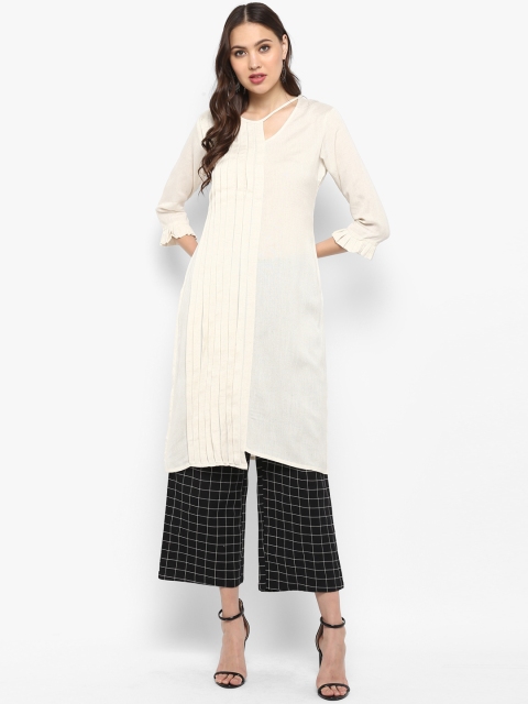 

Janasya Women Off-White Solid Kurta with Trousers