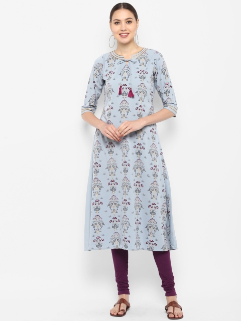 

Janasya Women Grey Printed A-Line Kurta