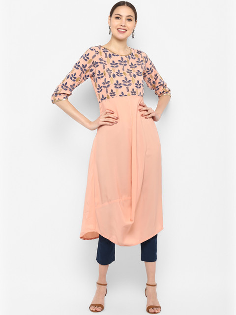 

Janasya Women Peach-Coloured Printed A-Line Kurta