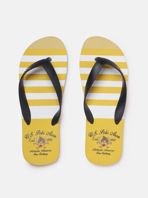 

U.S. Polo Assn. Men White & Yellow Striped Venado Thong Flip-Flops, Navy blue