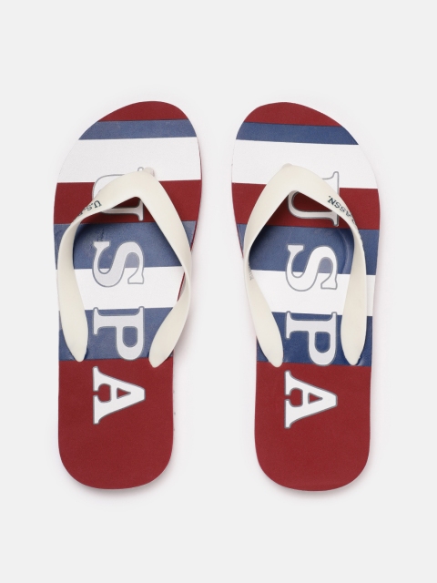 

U.S. Polo Assn. Men Red & Off-White Striped Thong Flip-Flops