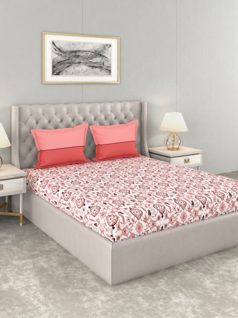 

Trident Pink & White Abstract 120 TC Cotton 1 Queen Bedsheet with 2 Pillow Covers