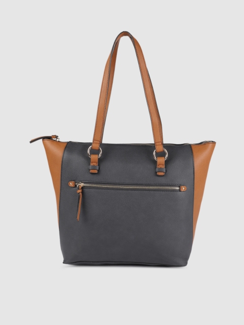 

Accessorize Women Navy Blue & Brown Colourblocked Handheld Bag