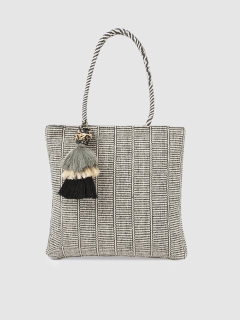 

Accessorize Women Black & White Self Design Tote Bag