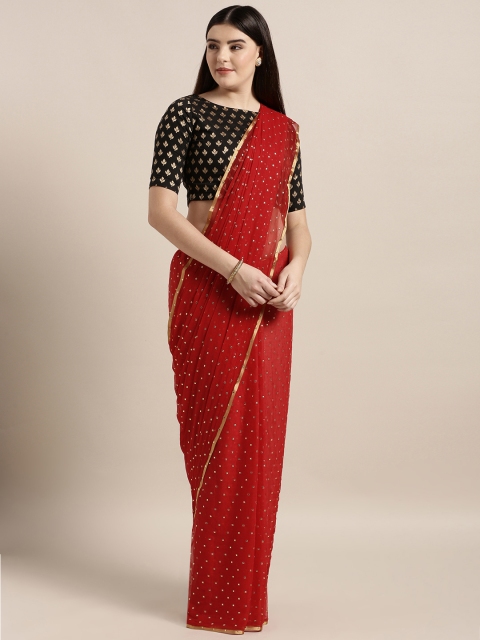 

MOKSHA DESIGNS Red & Golden Pure Chiffon Embellished Saree