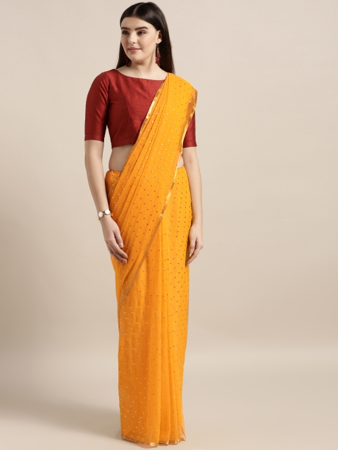 

MOKSHA DESIGNS Mustard Embellished Pure Chiffon Saree