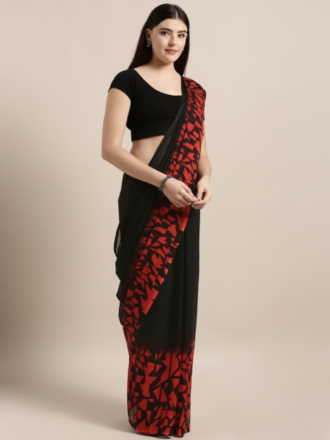

MOKSHA DESIGNS Black & Red Poly Crepe Solid Saree