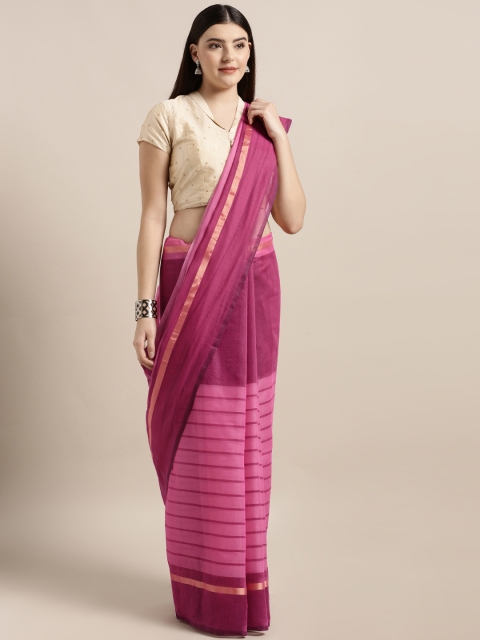 

MOKSHA DESIGNS Pink Cotton Blend Solid Chanderi Saree