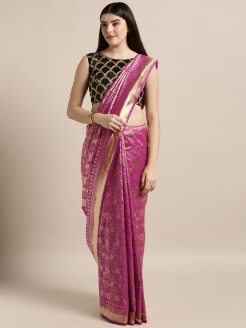 

MOKSHA DESIGNS Pink & Gold-Toned Pure Silk Woven Design Banarasi Saree