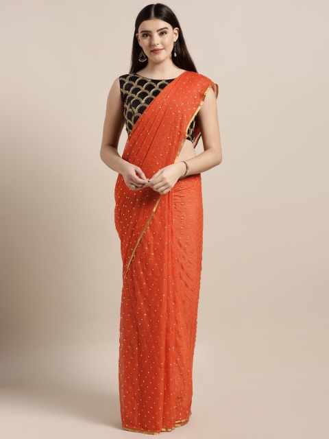 

MOKSHA DESIGNS Orange Embellished Pure Chiffon Saree