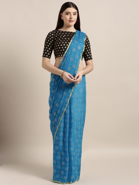 

MOKSHA DESIGNS Blue Embellished Pure Chiffon Saree