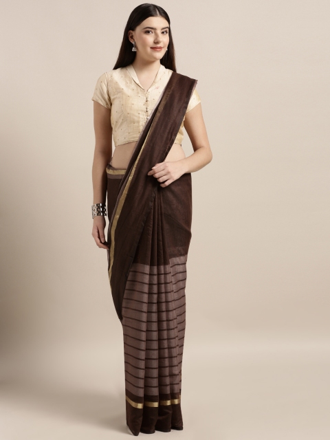 

MOKSHA DESIGNS Brown Cotton Blend Solid Chanderi Saree