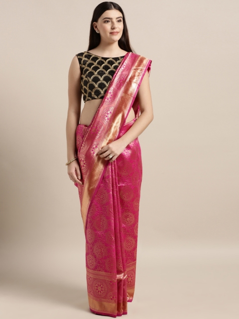 

MOKSHA DESIGNS Maroon & Gold-Toned Pure Silk Woven Design Banarasi Saree
