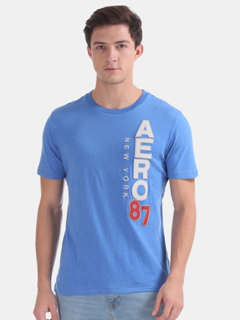 

Aeropostale Men Blue Printed Round Neck T-shirt