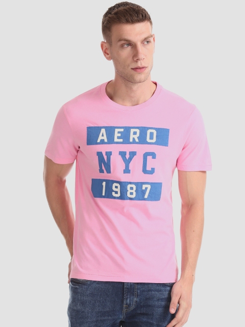 

Aeropostale Men Pink Applique Round Neck T-shirt