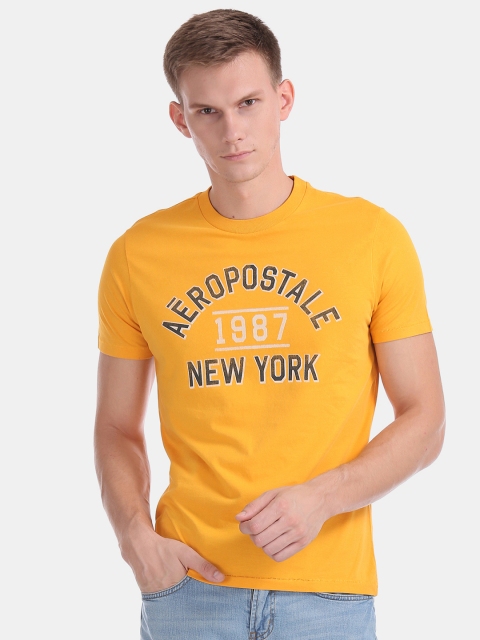 

Aeropostale Men Mustard Yellow Printed Round Neck T-shirt