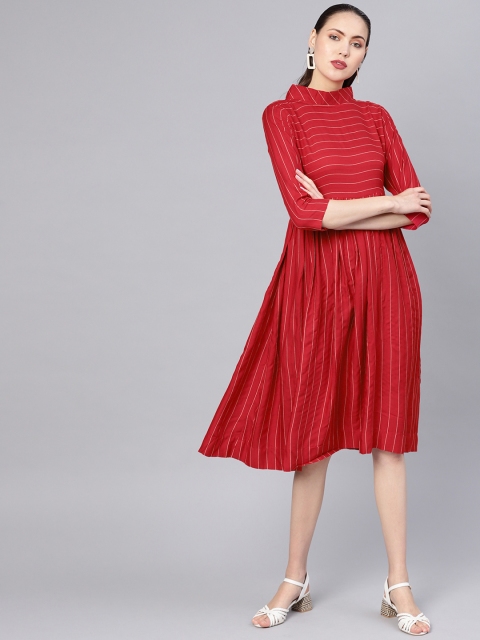 

Inddus Women Red Striped A-Line Dress