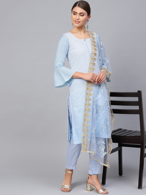 

Inddus Blue & Golden Solid Unstitched Dress Material