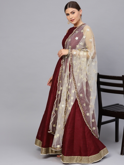 

Inddus Maroon Solid Semi-Stitched Lehenga & Unstitched Blouse with Dupatta