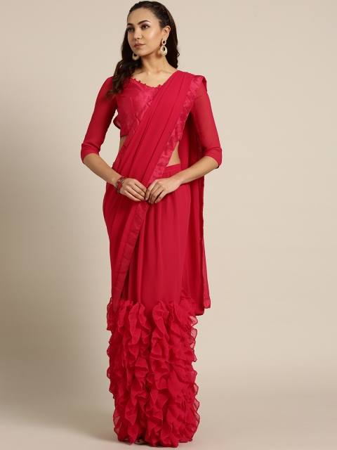 

MANOHARI Red Solid Ruffle Saree