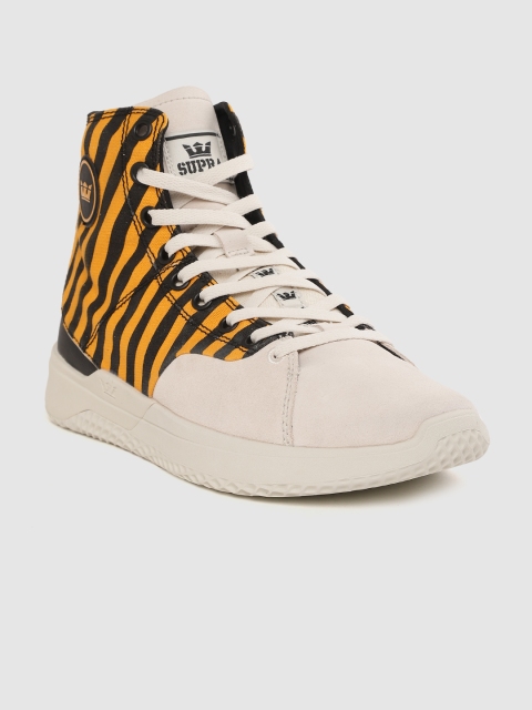 

Supra Men Black & Mustard Yellow STATIK Striped Mid-Top Sneakers