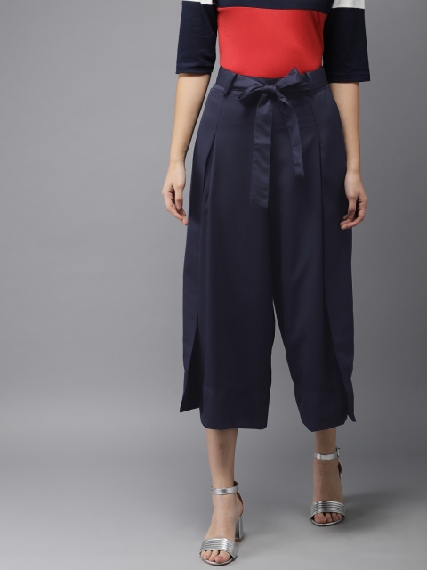

HERE&NOW Women Navy Blue Loose Fit Solid Regular Trousers