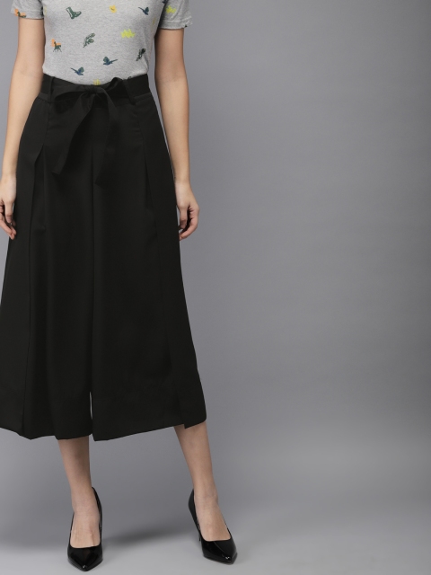 

HERE&NOW Women Black Flared Solid Culottes