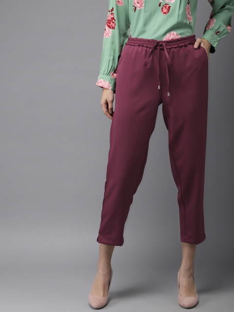 

HERE&NOW Women Maroon Loose Fit Solid Regular Trousers