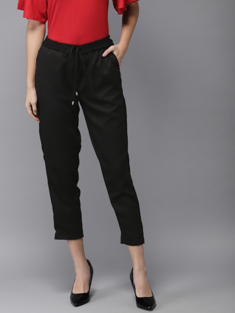 

HERE&NOW Women Black Loose Fit Solid Formal Trousers