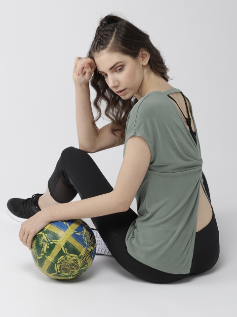 

Fitkin Women Olive Green Solid Relaxed Fit Yoga Styled Back Top