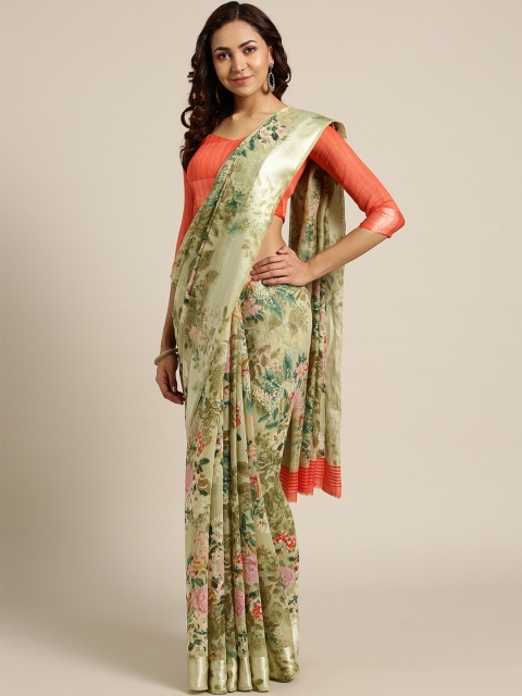 

Saree mall Olive Green Printed Saree