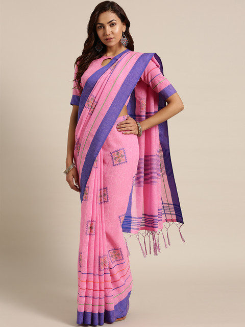 

Saree mall Pink & Blue Woven Design Saree