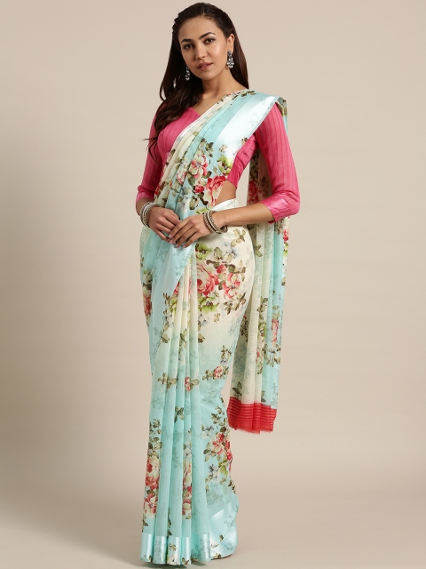 

Saree mall Sea Green & Off-White Printed Saree