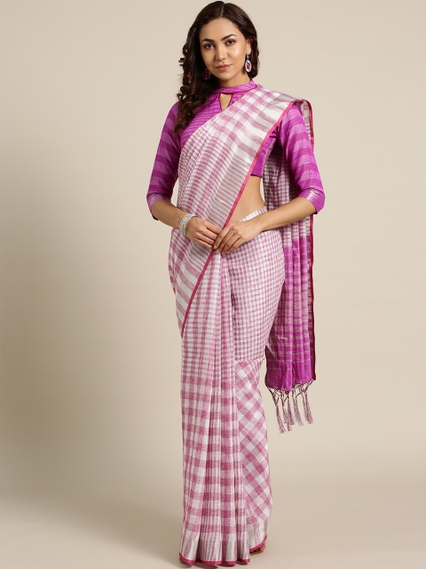 

Saree mall White & Purple Checked Saree