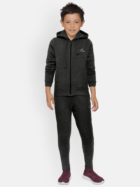 

Alcis Boys Charcoal Grey Solid Hooded Tracksuit