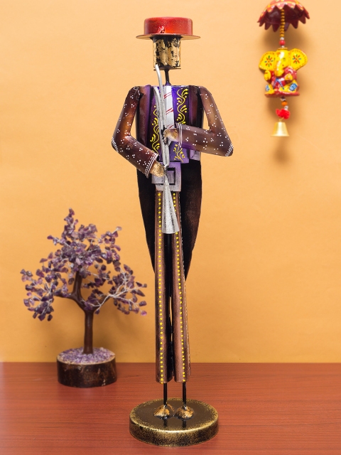 

Golden Peacock Multicoloured Handcrafted Musician Man Showpiece, Multi