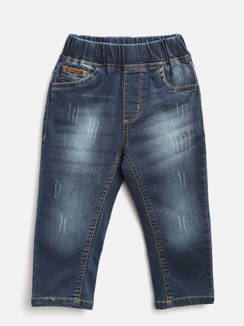 

612 league Boys Navy Blue Regular Fit Mid-Rise Low Distress Stretchable Jeans