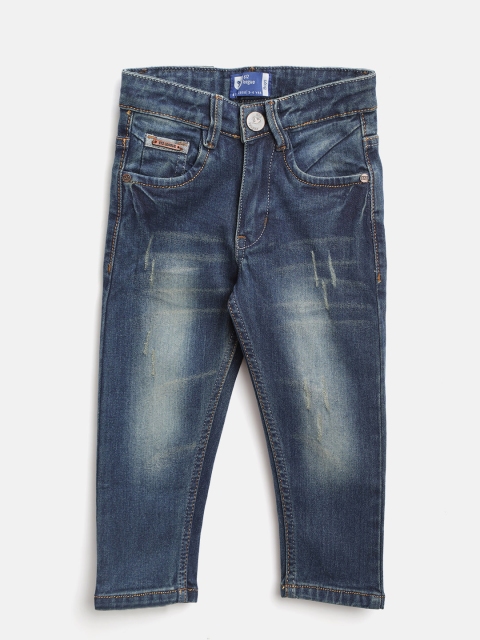 

612 league Boys Navy Blue Regular Fit Mid-Rise Low Distress Stretchable Jeans