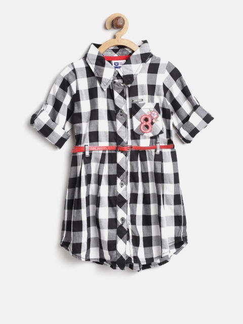 

612 league Girls Black & White Checked Shirt Dress