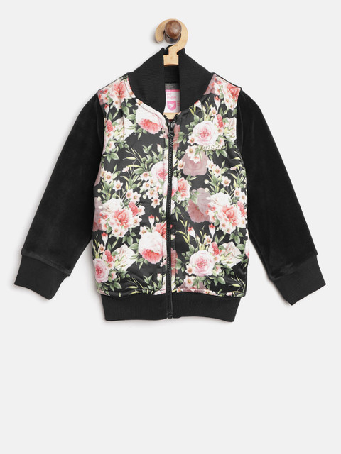

612 league Girls Black & Pink Printed Sweatshirt