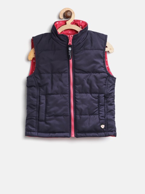 

612 league Girls Navy Blue & Pink Reversible Padded Jacket