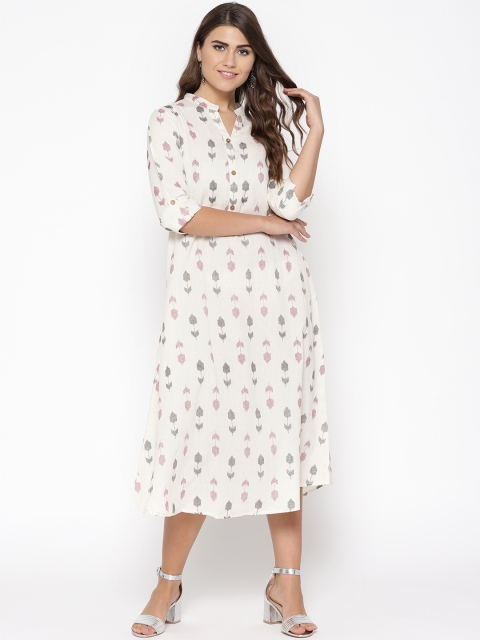 

Sringam Women Off-White & Black Printed A-Line Dress
