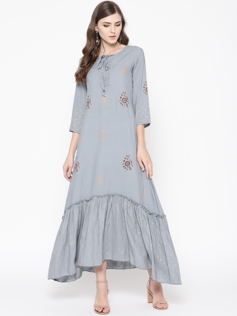 

Sringam Women Grey & Golden Printed Maxi Dress