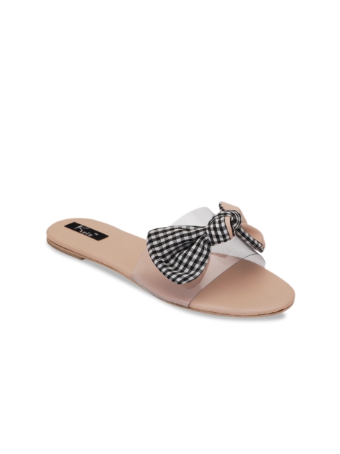 

Kielz Women Transparent & Black Checked Bow Open Toe Flats