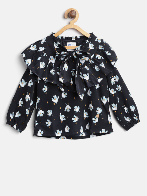 

612 league Girls Black & White Floral Print Top