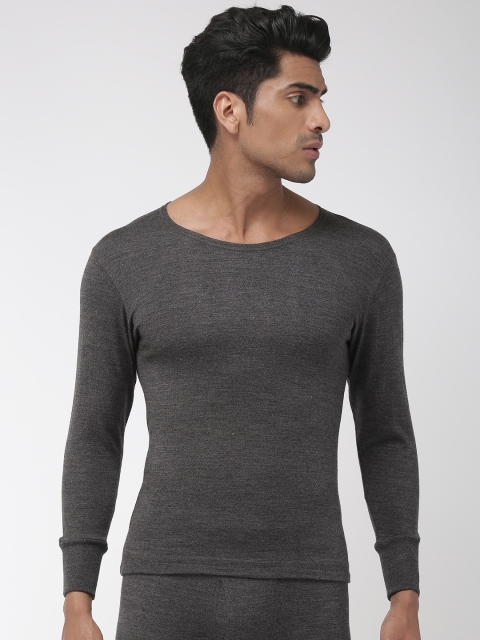 

Park Avenue Men Charcoal Grey Melange Solid Round Neck Thermal T-shirt PZGX00062