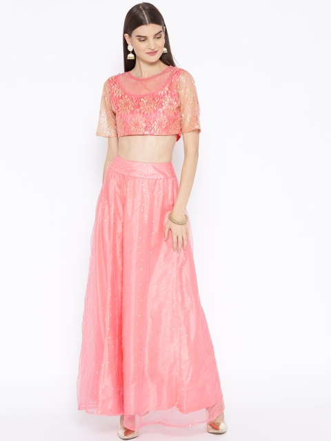 

Shakumbhari Pink & Golden Foil Print Ready to Wear Lehenga with Blouse