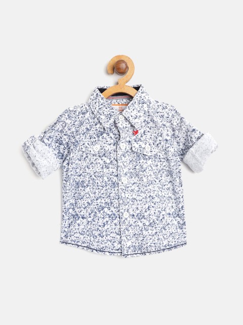

612 league Boys White & Navy Blue Regular Fit Printed Casual Shirt